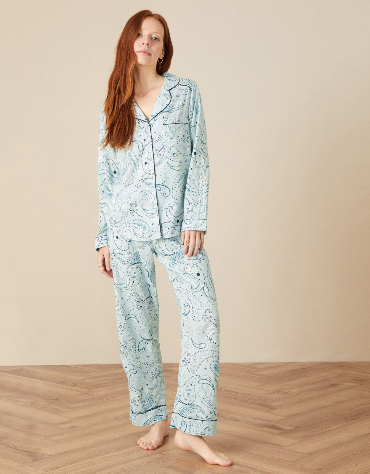 Paisley Print Button Pyjama Shirt Blue