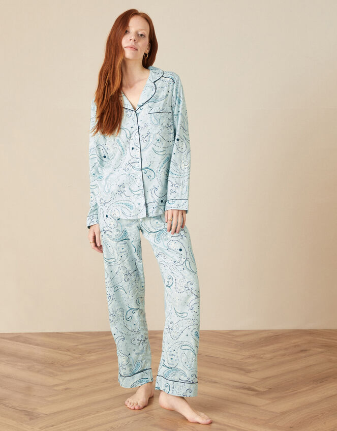 Paisley Print Button Pyjama Shirt, Blue (BLUE), large