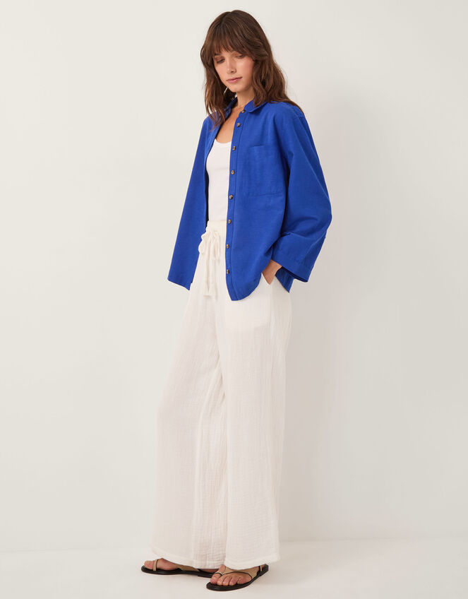 Thea Linen Blend Shirt, Blue (COBALT), large