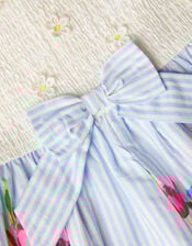 Floral Print Bow Shirred Playsuit, Blue (BLUE), large