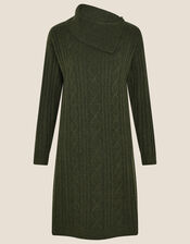 Split Neck Dress, Green (KHAKI), large