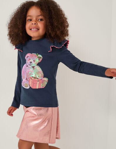 Christmas Sequin Bear Top, Blue (NAVY), large