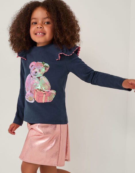 Christmas Sequin Bear Top, Blue (NAVY), large
