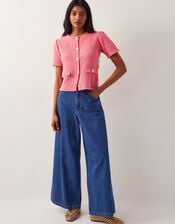 Sami Stitch Short Sleeve Cardigan, Pink (PINK), large