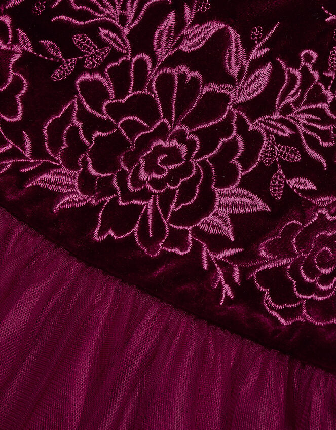 Odette Velvet Embroidered Dress, BURGANDY, large