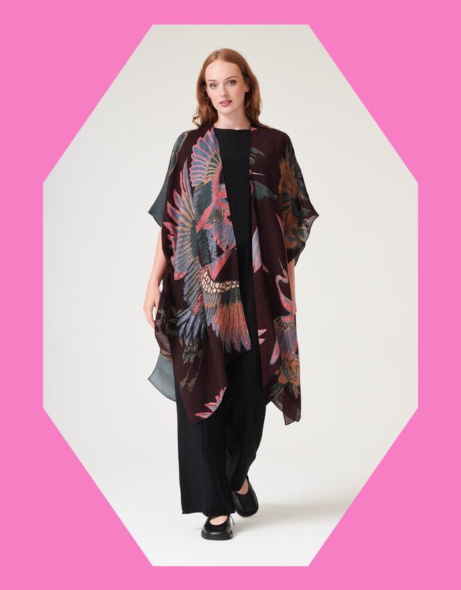 One Hundred Stars Crane Print Throwover Jacket, , large