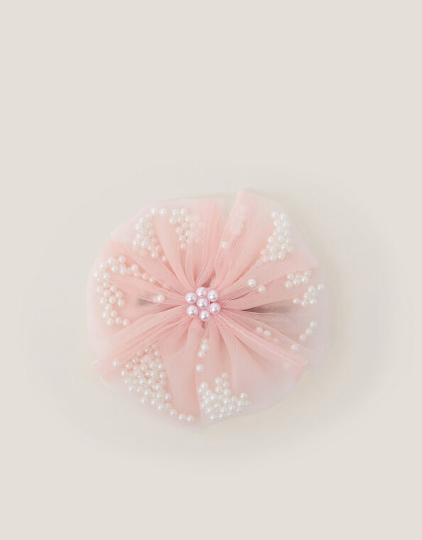 Pearl Embellished Tulle Hair Clip, , large