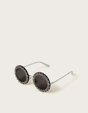 Glitter Floral Round Sunglasses, , large