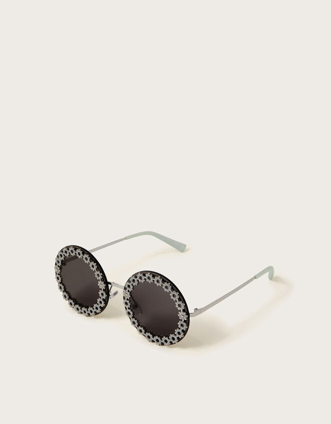 Glitter Floral Round Sunglasses, , large