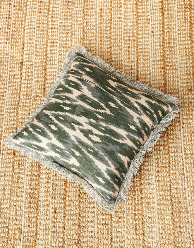 Ikat Print Fringe Cushion in Sustainable Cotton, , large