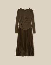 Fiz Drape Pleated Midi Dress, Green (KHAKI), large