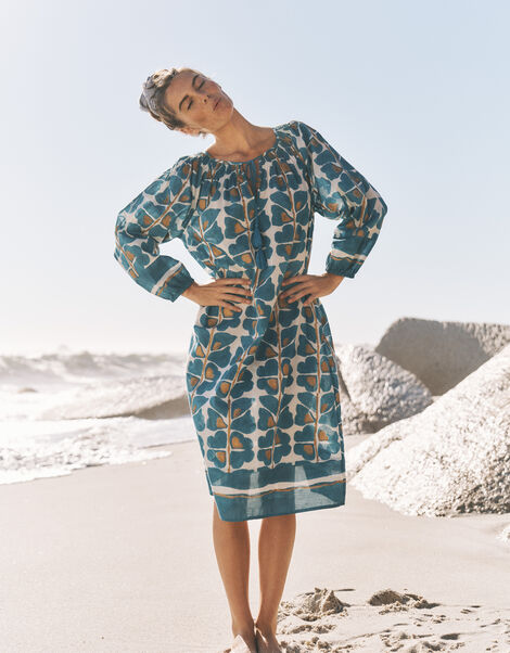 Leila Print Midi Beach Dress, Teal (TEAL), large