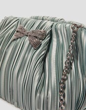 Pen Plisse Satin Clutch Bag, Green (SAGE), large