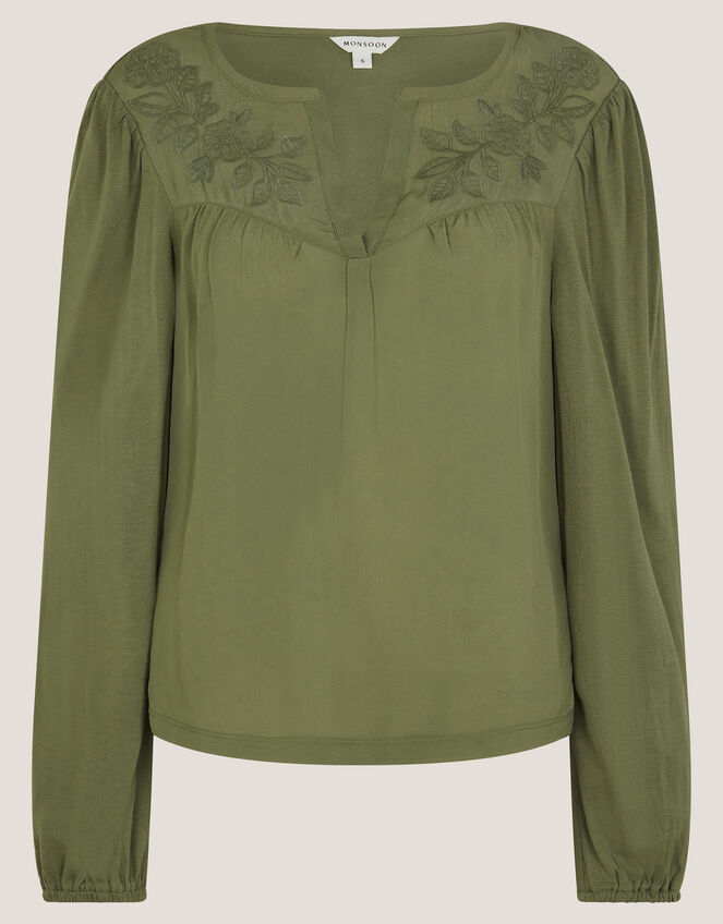 Fila Floral Embroidered Blouse, Green (GREEN), large