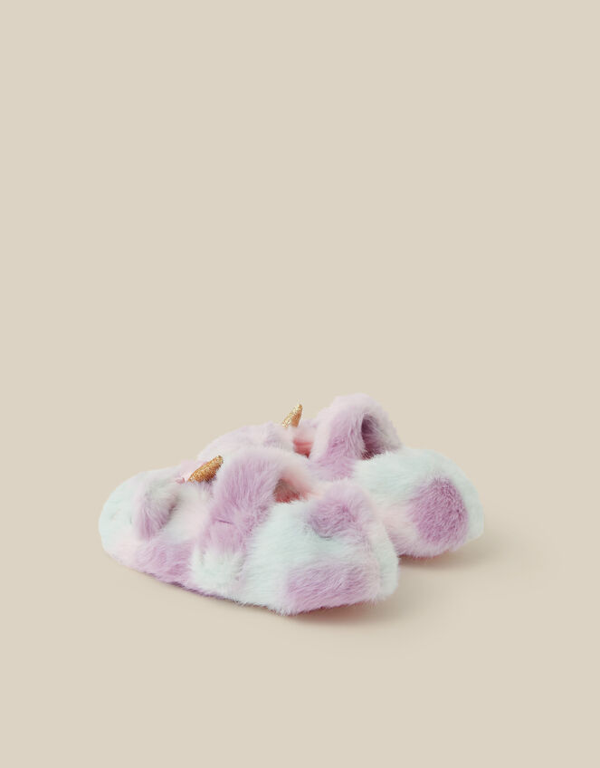 Rainbow Unicorn Faux Fur Slippers, Multi (MULTI), large
