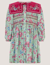 Baby Floral Print Velvet Collar Dress, Green (GREEN), large