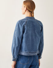 Binky Crop Collarless Denim Jacket, Blue (MID AUTHENTIC BLUE), large