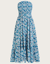 Floral Print Bandeau Dress in Sustainable Cotton, Blue (BLUE), large