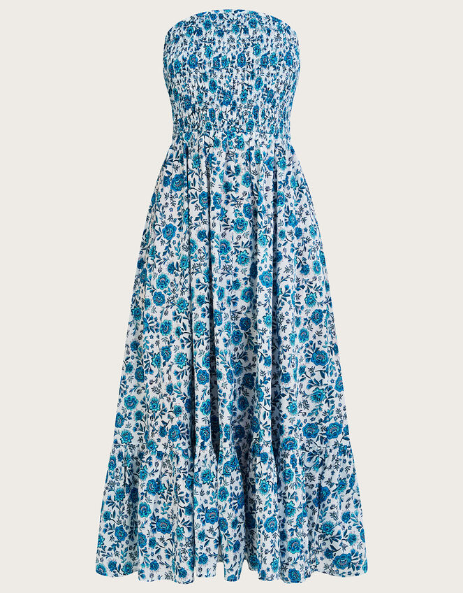 Floral Print Bandeau Dress in Sustainable Cotton, Blue (BLUE), large