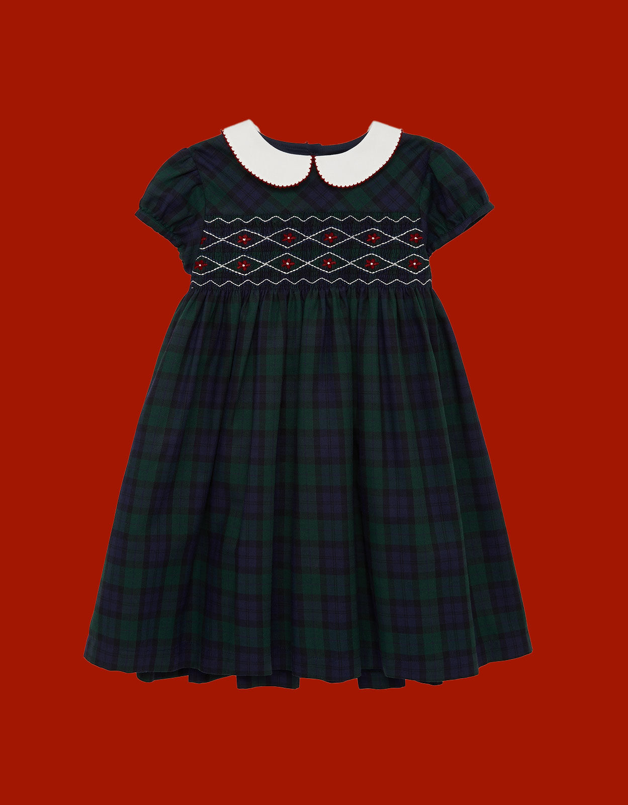 Trotters Tartan Charlotte Short Sleeve Smocked Dress Blue