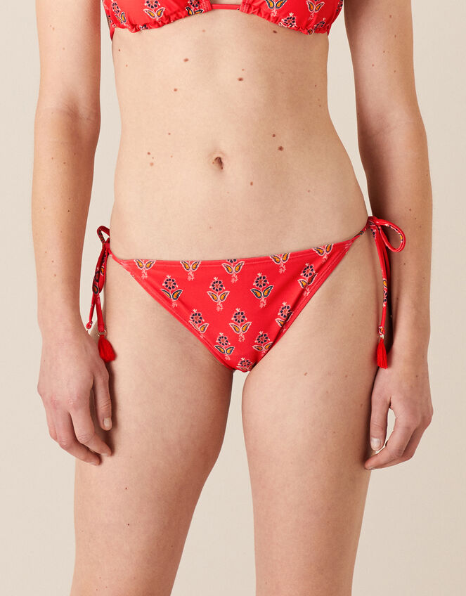 Floral Bikini Briefs with Recycled Polyester, Red (RED), large