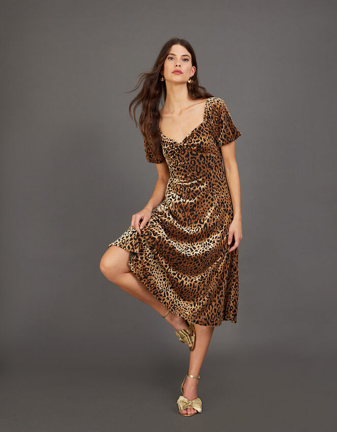Lucy Animal Devore Midi Dress, Natural (STONE), large