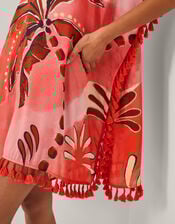 Alex Palm Tassel Mini Kaftan, Orange (RUST), large