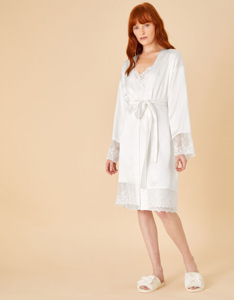 Bridal Lace Satin Robe, Ivory (IVORY), large
