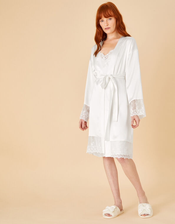 Bridal Lace Satin Robe, Ivory (IVORY), large