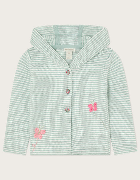 Baby Stripe Crochet Knit Cardigan, Green (MINT), large