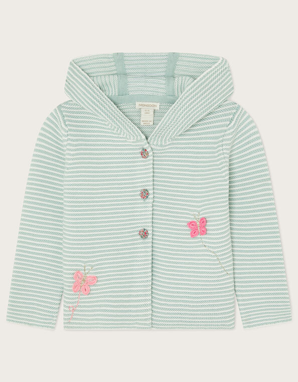Baby Stripe Crochet Knit Cardigan, Green (MINT), large