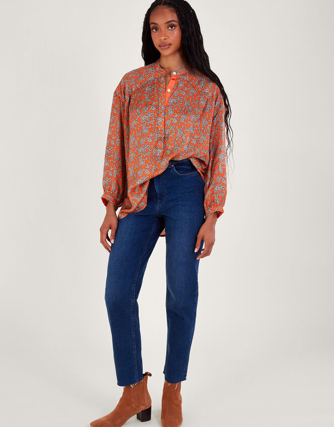 One Hundred Stars Print Darcy Shirt, Orange (ORANGE), large