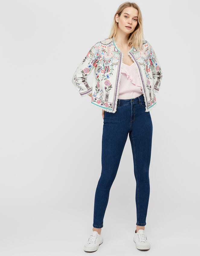 Embroidered Jacket in Organic Cotton, Ivory (IVORY), large