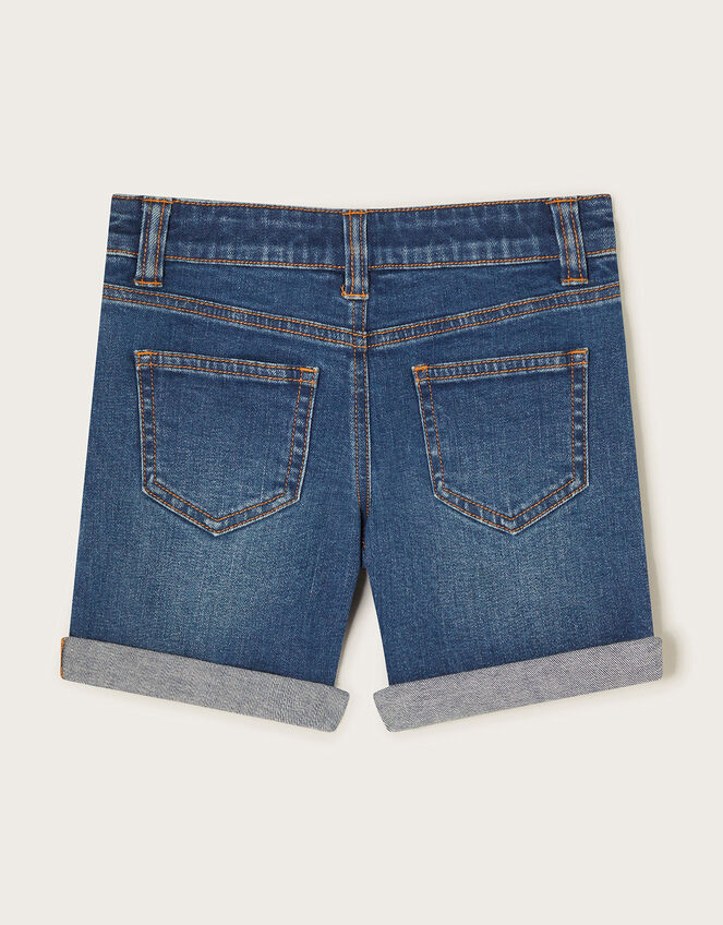 Butterfly Embroidered Denim Shorts, Blue (BLUE), large