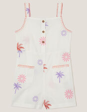 Palm Tree Embroidered Playsuit , Ivory (IVORY), large