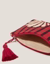 Shell Embroidered Stripe Pouch, , large