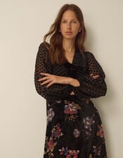 Abril V-Neck Floral Devor&eacute; Velvet Midi Dress , Black (BLACK), large