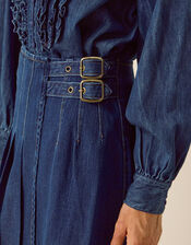 Kitty Denim Kilt Midi Skirt, Blue (INDIGO), large