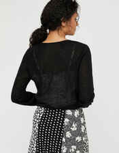 Libby Tie Shrug in Linen Blend, Black (BLACK), large