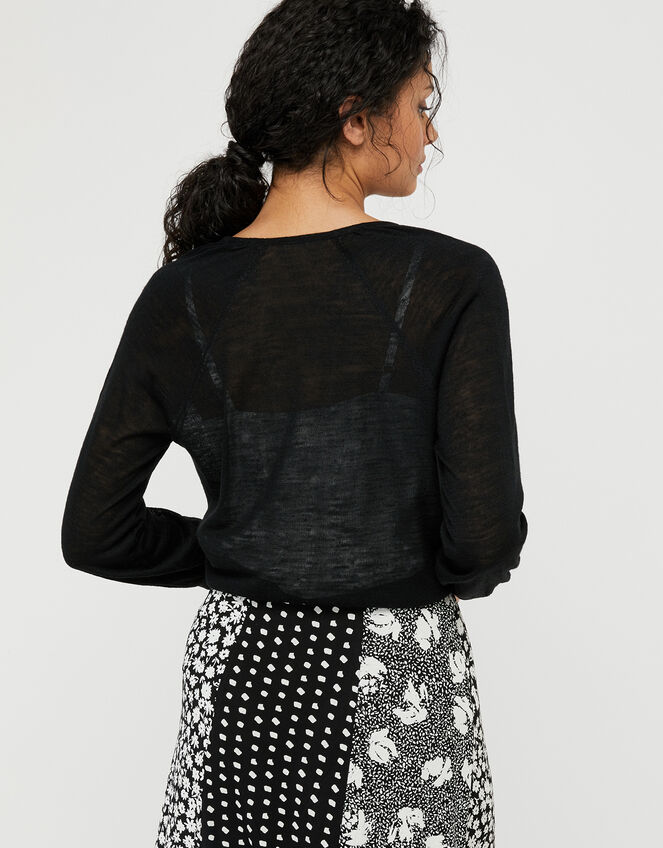 Libby Tie Shrug in Linen Blend, Black (BLACK), large
