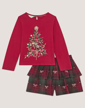 Christmas Tree Top & Tartan Skort Set, Red (RED), large