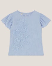 Embellished Floral Appliqu&eacute; Top, Blue (BLUE), large