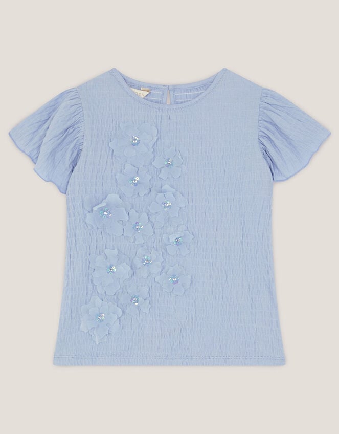 Embellished Floral Appliqu&eacute; Top, Blue (BLUE), large