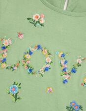 Floral Love Embroidered Long Sleeve Top, Green (GREEN), large
