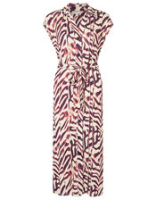 Animal Print Jersey Shirt Midi Dress, Red (RED), large