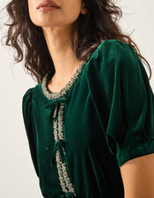 Celeste Embellished Bow Velvet Midi Dress, Green (DARK GREEN), large