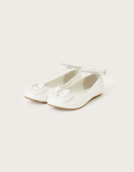 Sara Sparkle Pearly Bow Ballerina Flats, Ivory (IVORY), large