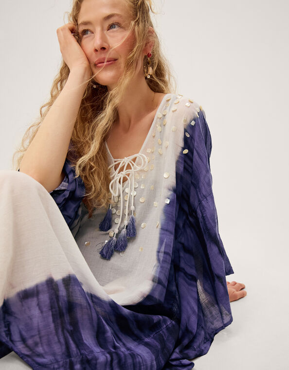 Elise Embellished Tie-Dye Midi Kaftan, Blue (BLUE), large