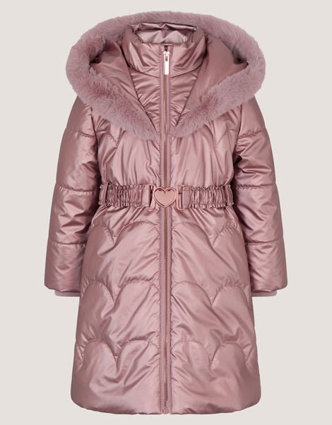 Metallic Belted Puffer Coat, Pink (PINK), large