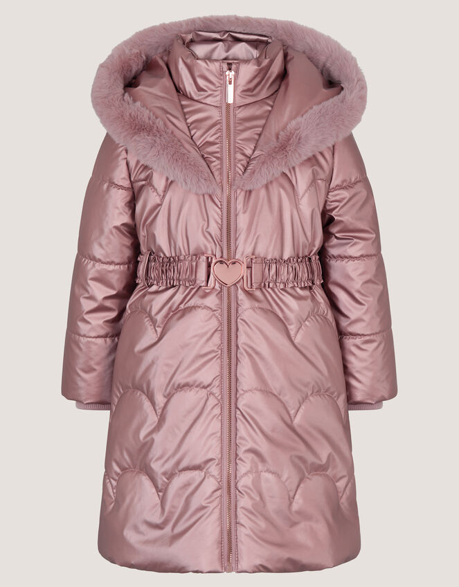 Metallic Belted Puffer Coat, Pink (PINK), large